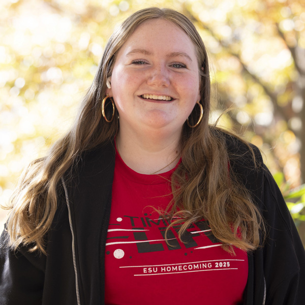 Student in red shirt