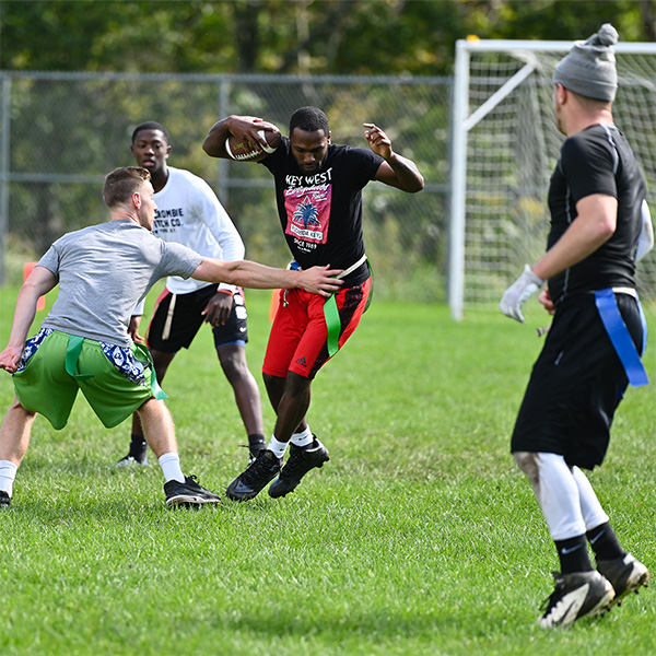 ESU students playing in a flag football match